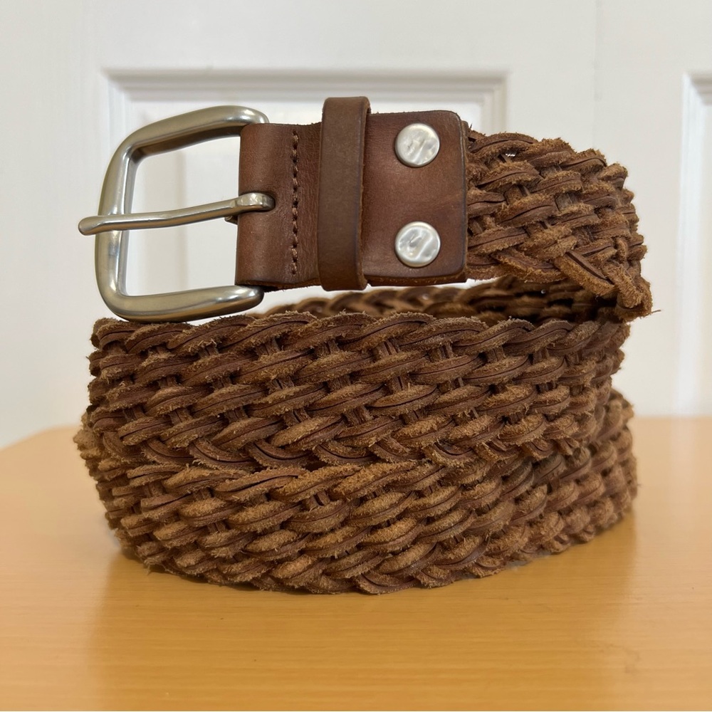 Polo Ralph Lauren Men's Braided Distressed Leather Belt Tan Brass Size 40